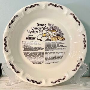 Vintage Watkins Pie Plate French Country Style Cheese Pie Recipe Ceramic Dish